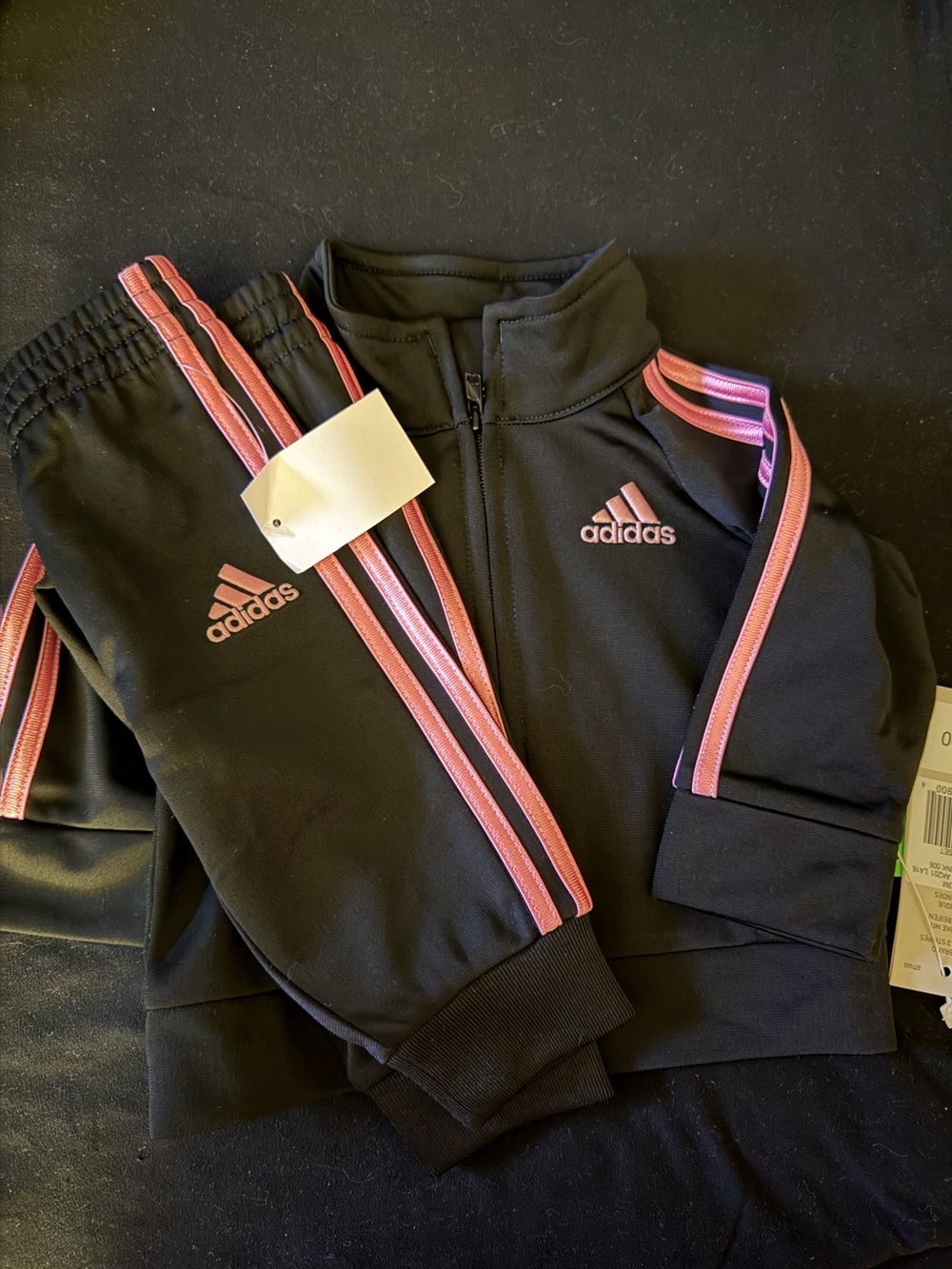 adidas Kids Black Joggers with Pink Stripes